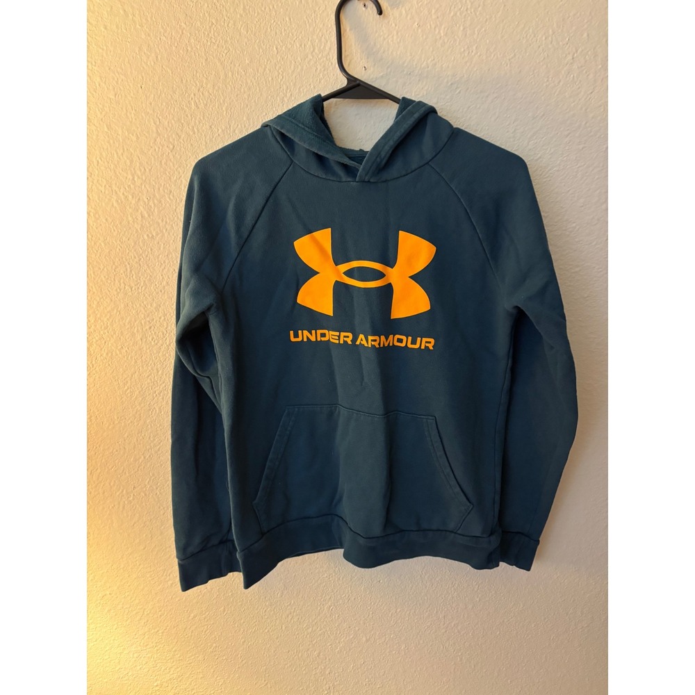 Under Armour Youth Large ColdGear Teal Orange Logo Pullover Hoodie 
A1167